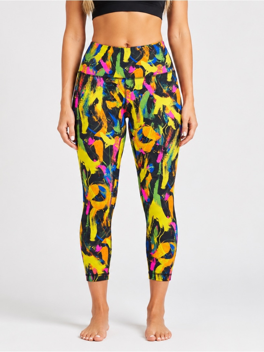 Lululemon Wunder Train Contour Fit High-Rise Crop Tight 25" Black Multi Size 14